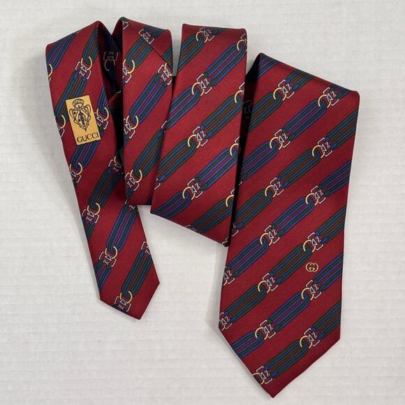 Gucci Tie Vintage Necktie Silk Link Chain Retro Hidden GG Logo Made in Italy - Picture 1 of 11